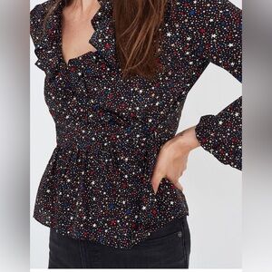 Madewell Womens Top Silk Ruffle-Hem Wrap Blouse in Starry Night Size S